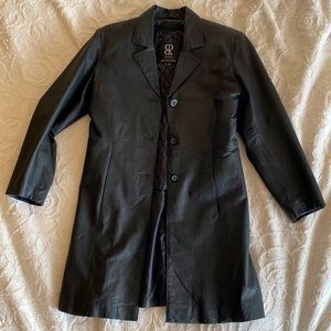 Banana Republic black leather longline trench coat